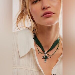 NWT Free people Lola Choker Green Cross Pendant Necklace